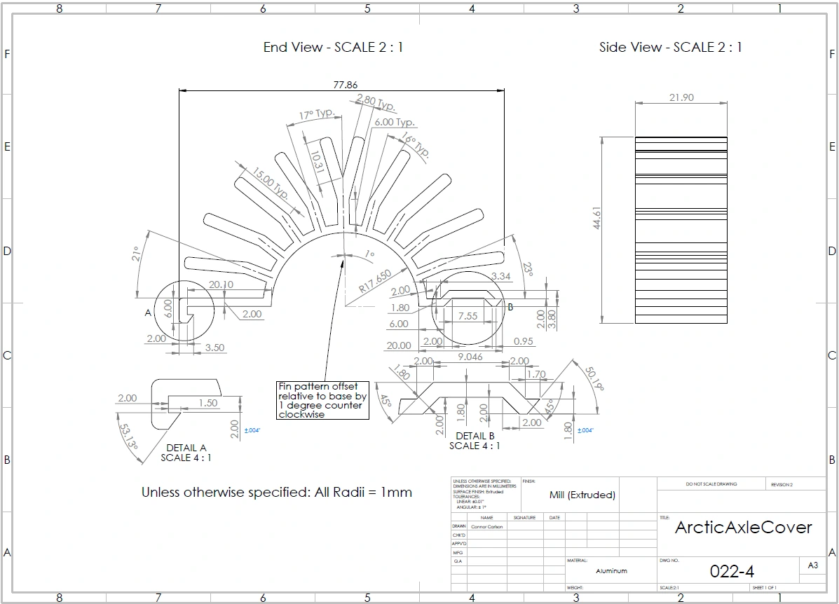 Dimensioned Ice Clips manufacturing drawing prepared for fabrication